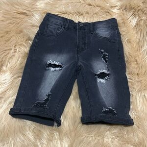 SHEIN Black Grey Faded Distressed Denim Jean Shorts NWOTS 8y